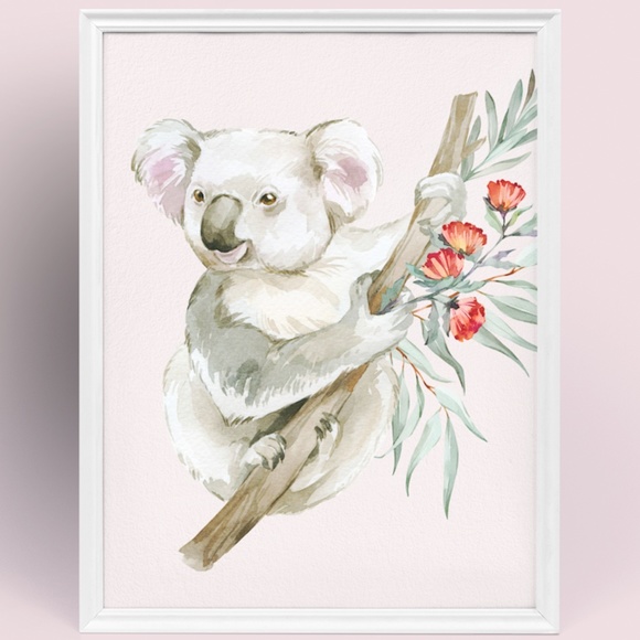 Other - Watercolor Floral Koala Illustration Wall Art Print Poster Unframed